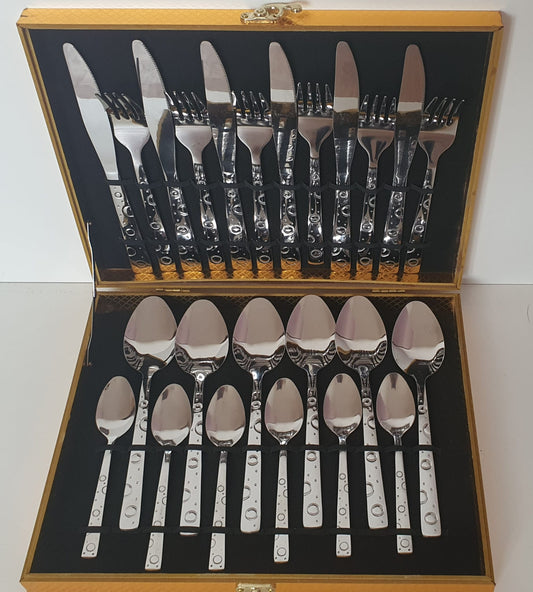 Set tacamuri, 24 piese, Inox, cu diplomat, model cercuri