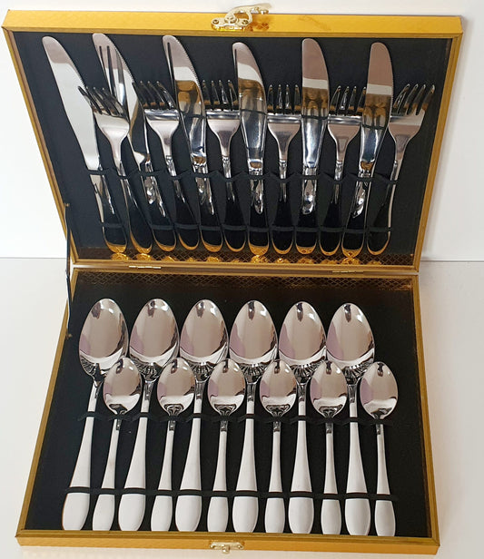 Set tacamuri, 24 piese, Inox, cu diplomat, model simplu